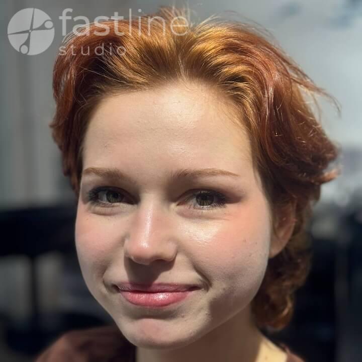 Photo of short hair before coloring it red